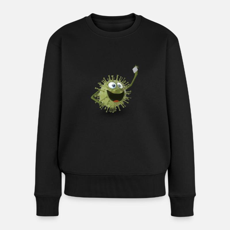 Influencer - Virus lächelt in sein Smartphone - Frauen Premium Bio Pullover - Schwarz