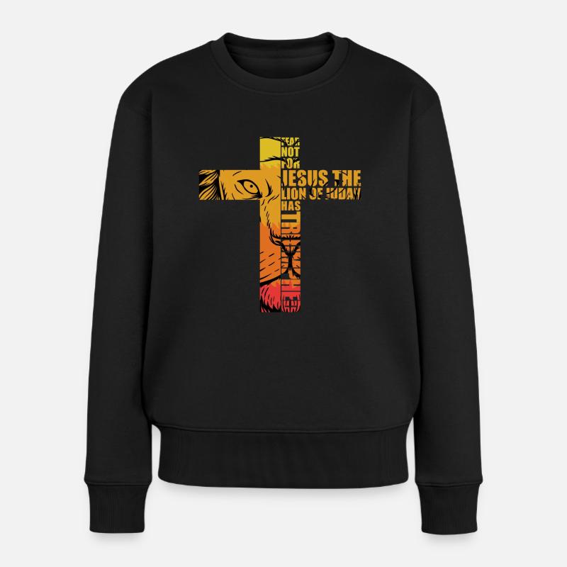 Löwe Judah Jesus Kreuz Christ Glaube Kirche Shirt - Frauen Premium Bio Pullover - Schwarz
