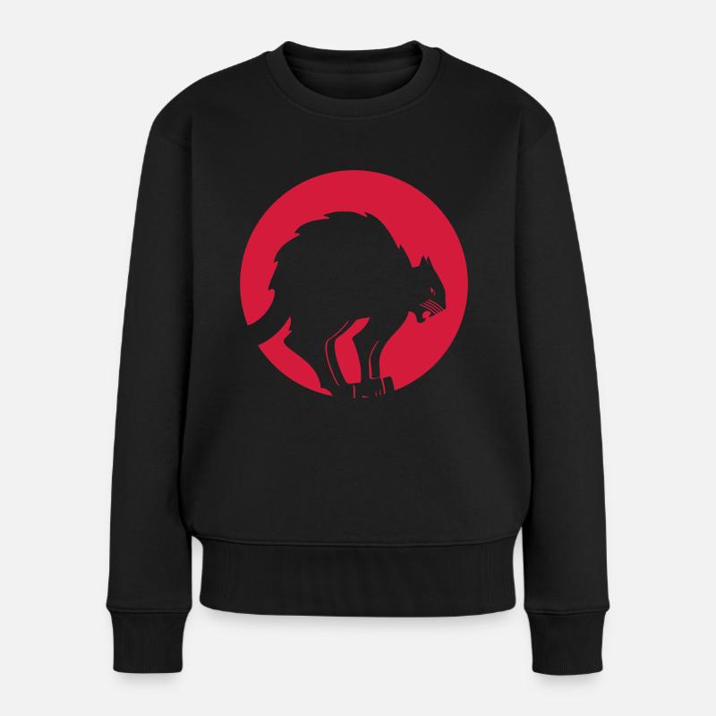 Black Cat - Schwarze Katze auf Rot - Frauen Premium Bio Pullover - Schwarz