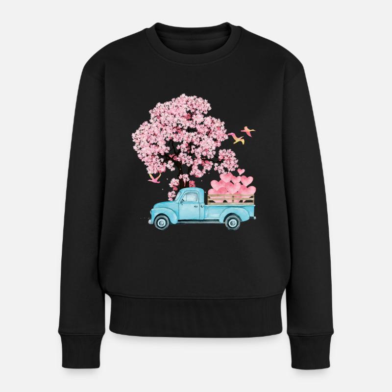 Baum Vogel Frühling Aquarell - Frauen Premium Bio Pullover - Schwarz