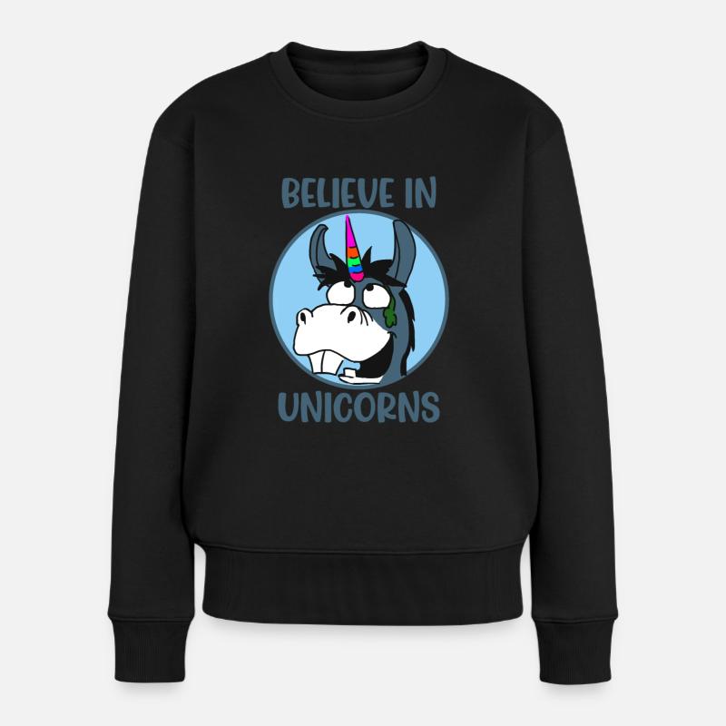 Glaube Einhorn Einhörner - Frauen Premium Bio Pullover - Schwarz