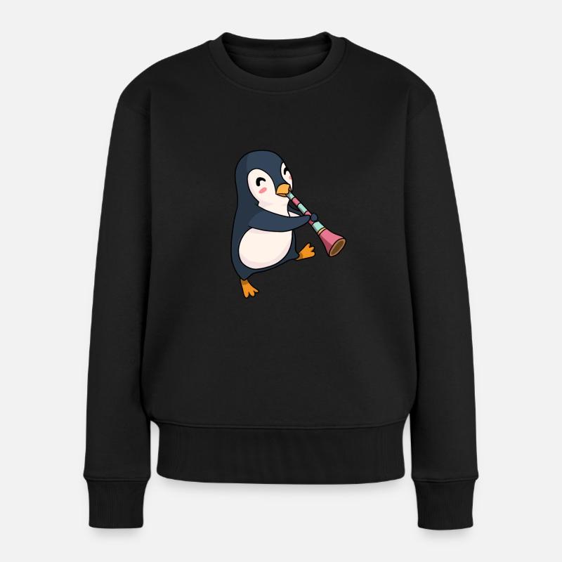 Pinguin Klarinette Geschenk - Frauen Premium Bio Pullover - Schwarz