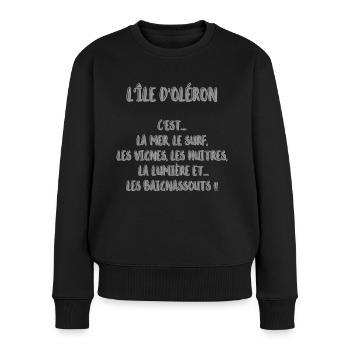 l île d Oléron serie île d'Oléron - Pull Premium bio Femme - noir - Devant - Julia (174cm)