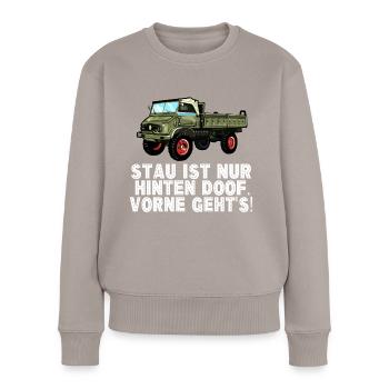 Stau ist nur hinten doof, vorne geht's! - Unimog - Frauen Premium Bio Pullover - Taupe - Vorne - Julia (174cm)