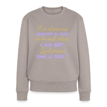 Humour frigo - Pull Premium bio Femme - taupe - Devant - Julia (174cm)