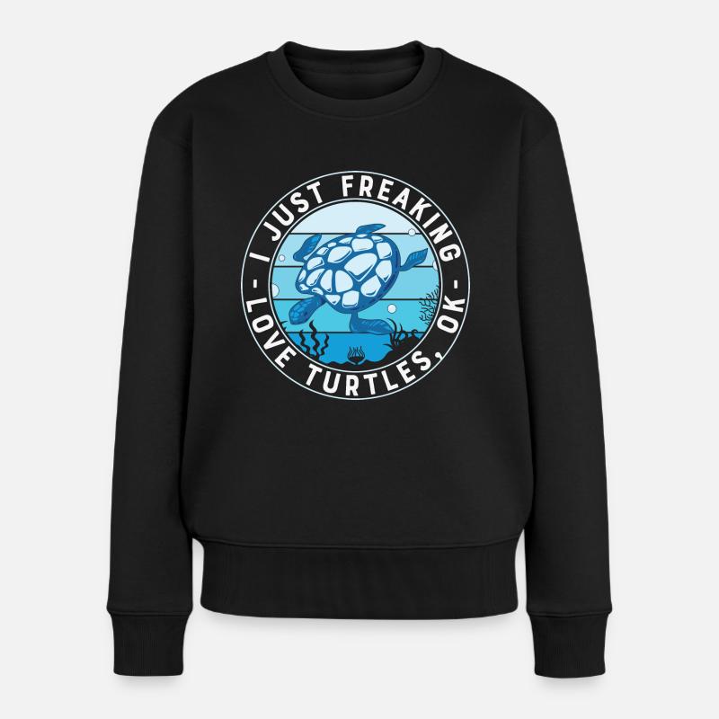 Turtles make me Happy. Quote Turtle lover Nature - Frauen Premium Bio Pullover - Schwarz