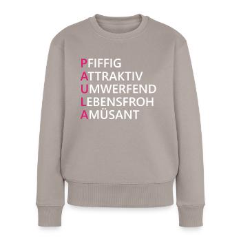 Paula Name Geschenk - Frauen Premium Bio Pullover - Taupe - Vorne - Julia (174cm)