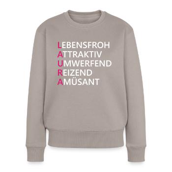 Laura Name Geschenk - Frauen Premium Bio Pullover - Taupe - Vorne - Julia (174cm)