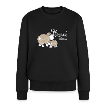 Christian Design So gesegneter Psalm 23 - Frauen Premium Bio Pullover - Schwarz - Vorne - Julia (174cm)