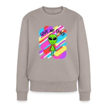 Give Me Space Colorful T-shirt Design Aliens UFO - Frauen Premium Bio Pullover - Taupe - Vorne - Julia (174cm)