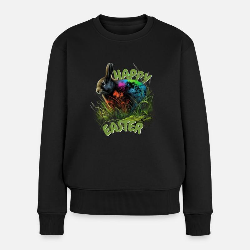 Joyeuses Pâques | Lapin de Pâques peint coloré mignon - Pull Premium bio Femme - noir