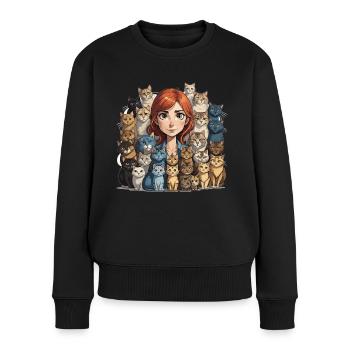 Katzenfrau - Frauen Premium Bio Pullover - Schwarz - Vorne - Julia (174cm)