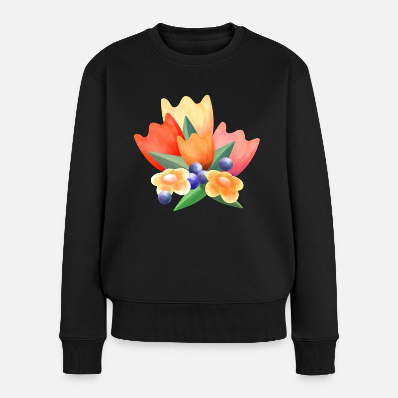 Bunte Frühlings Blumen - Frauen Premium Bio Pullover - Schwarz