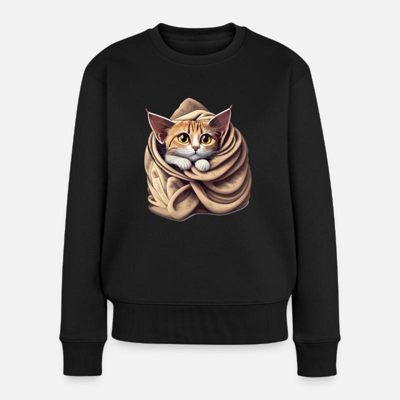 Katze Decke Herbst Kuschelig Warm - Frauen Premium Bio Pullover - Schwarz