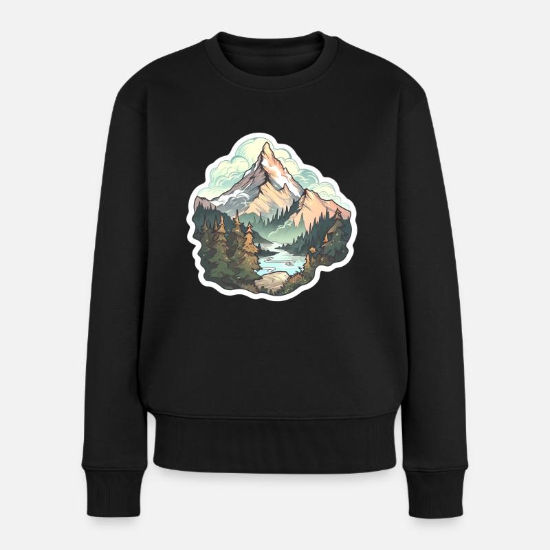 Wandern in den Bergen - Frauen Premium Bio Pullover - Schwarz