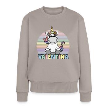 Valentina Einhorn Name - Frauen Premium Bio Pullover - Taupe - Vorne - Julia (174cm)