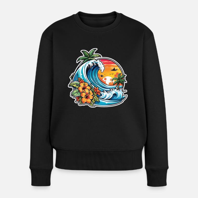 Surfing Beach Palm Tree Sunshine Holidays - Women's Premium Organic Jumper - black