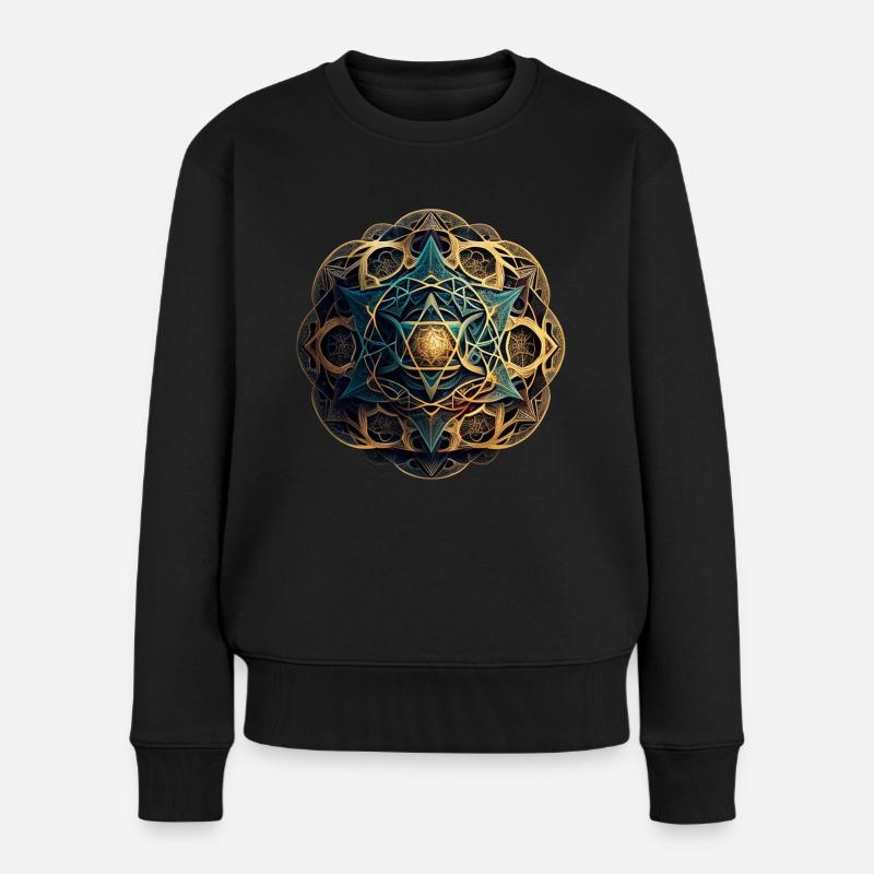 Strahlenmandala - Frauen Premium Bio Pullover - Schwarz