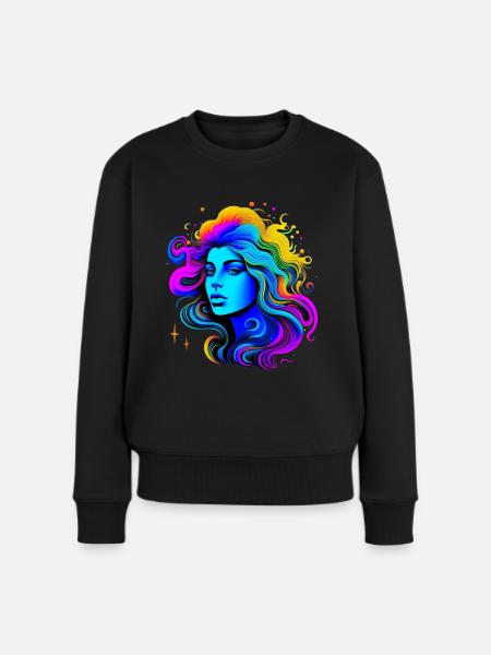 Femme aux cheveux longs, psychédélique - Pull Premium bio Femme - noir