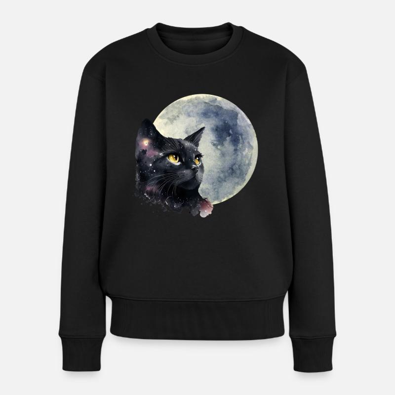 Mond Katze - Frauen Premium Bio Pullover - Schwarz