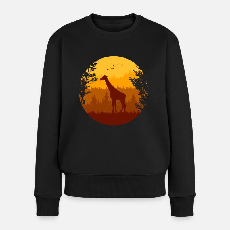 Herbstwald und Giraffe - Frauen Premium Bio Pullover - Schwarz
