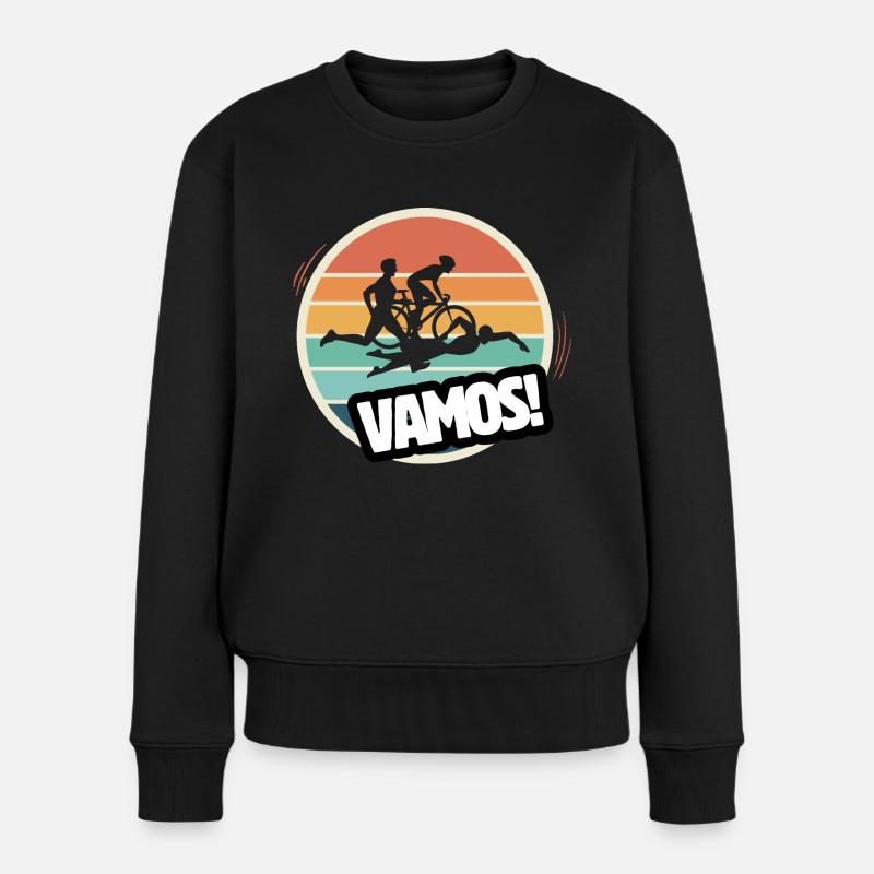 Vamos Retro Triathlon - Frauen Premium Bio Pullover - Schwarz