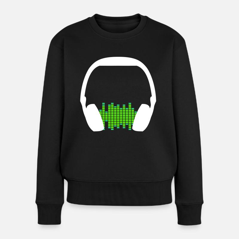 Kopfhörer Techno Musik Party Equalizer Wellen Logo - Frauen Premium Bio Pullover - Schwarz