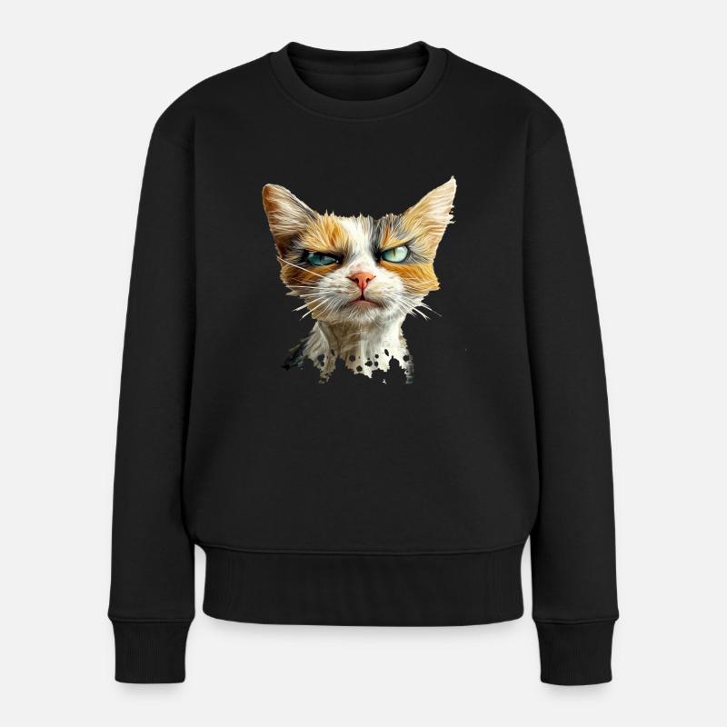 Crumpy Cat - Frauen Premium Bio Pullover - Schwarz