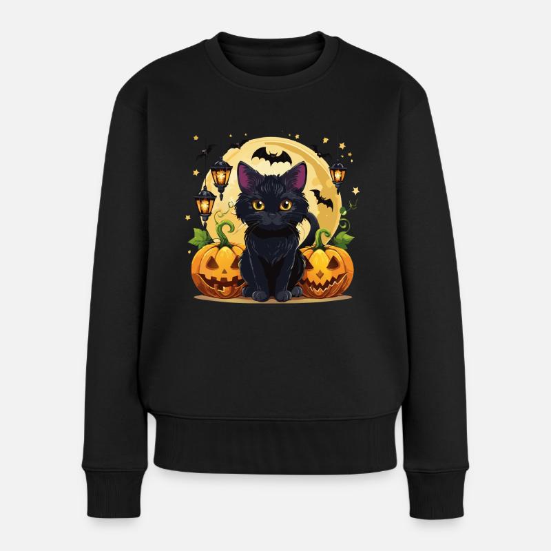 Halloween-Katze - Frauen Premium Bio Pullover - Schwarz