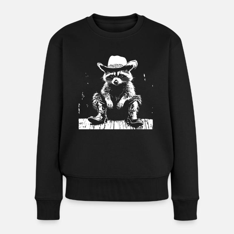 Waschbär Cowboy - Frauen Premium Bio Pullover - Schwarz
