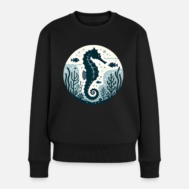 Seepferd - Frauen Premium Bio Pullover - Schwarz