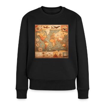 Carte du monde vintage avec des motifs de voyage - Pull Premium bio Femme - noir - Devant - Julia (174cm)