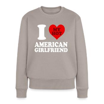 J’aime ma petite amie américaine chaude coeur drôle - Pull Premium bio Femme - taupe - Devant - Julia (174cm)