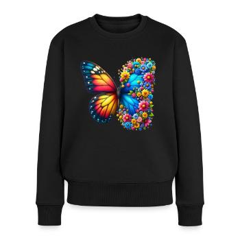 Bunter Schmetterling, von der Natur inspirierte Sommerstimmungen - Frauen Premium Bio Pullover - Schwarz - Vorne - Julia (174cm)
