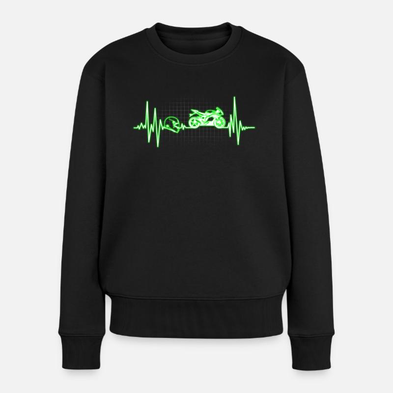Herzschlag Motorrad - Frauen Premium Bio Pullover - Schwarz