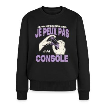 Je peux pas j'ai console. - Pull Premium bio Femme - noir - Devant - Julia (174cm)