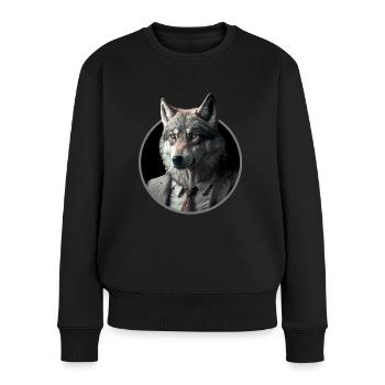 Cooler Business Wolf im Anzug - Frauen Premium Bio Pullover - Schwarz - Vorne - Julia (174cm)