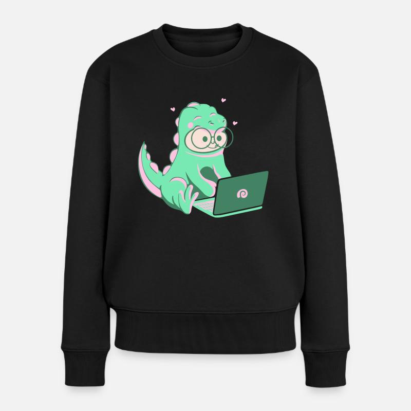 Dino Nerd - Frauen Premium Bio Pullover - Schwarz