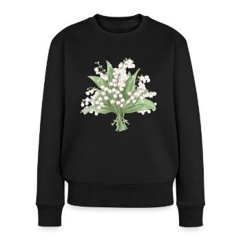 Blumenstrauß vom Maiglöckchen - Frauen Premium Bio Pullover - Schwarz - Vorne - Julia (174cm)