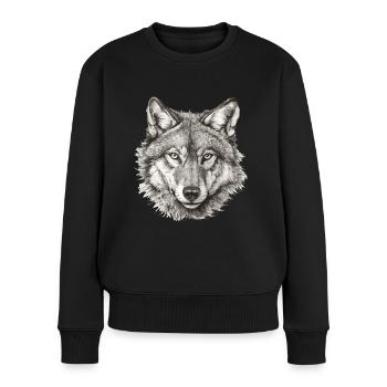 Wolf Wolfskopf Schwarz Weiß Gezeichnet Kunst - Frauen Premium Bio Pullover - Schwarz - Vorne - Julia (174cm)