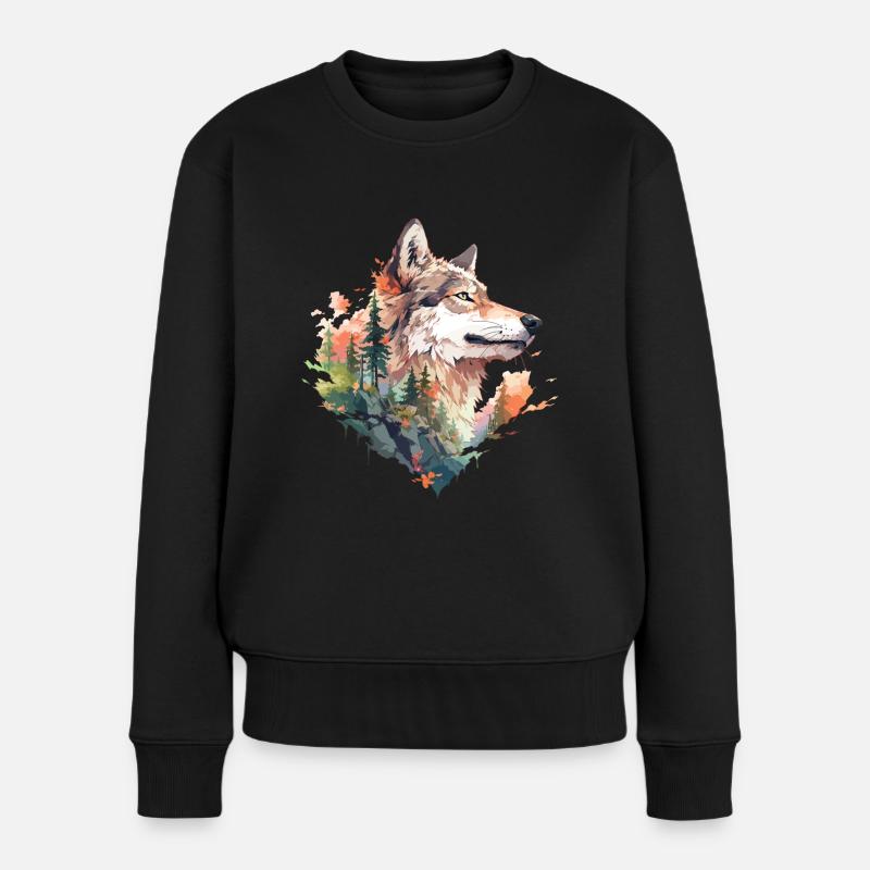 Wolf - Frauen Premium Bio Pullover - Schwarz