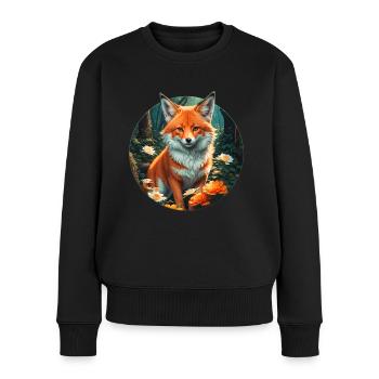 Fuchs im Blütenrausch Wald - Frauen Premium Bio Pullover - Schwarz - Vorne - Julia (174cm)