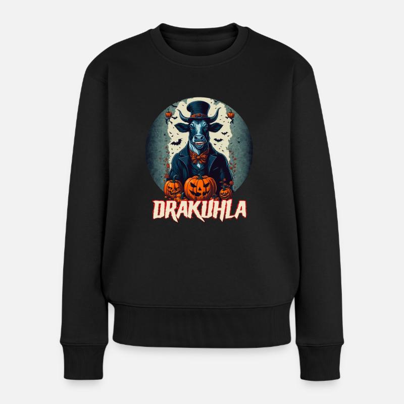 Dracula Kuh Vampir Drakuhla - Frauen Premium Bio Pullover - Schwarz