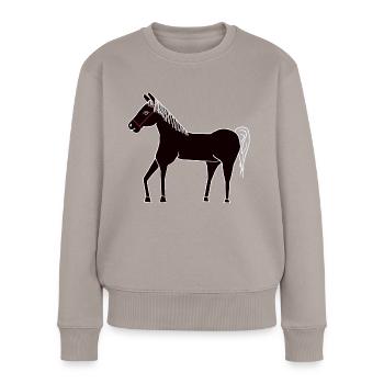 Pferd Kinder Ross Hengst Rappe Ponyhof Kind - Frauen Premium Bio Pullover - Taupe - Vorne - Julia (174cm)