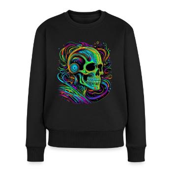 Schädel mit Kopfhörern - Frauen Premium Bio Pullover - Schwarz - Vorne - Julia (174cm)
