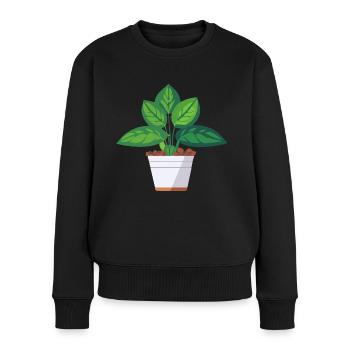Planter des feuilles vertes en pot - Pull Premium bio Femme - noir - Devant - Julia (174cm)