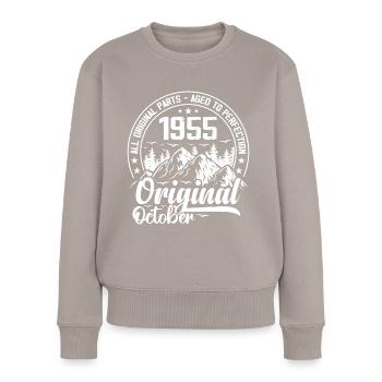 Oktober 1955 Original:69 Jahre altes Geburtstagsgeschenk - Frauen Premium Bio Pullover - Taupe - Vorne - Julia (174cm)