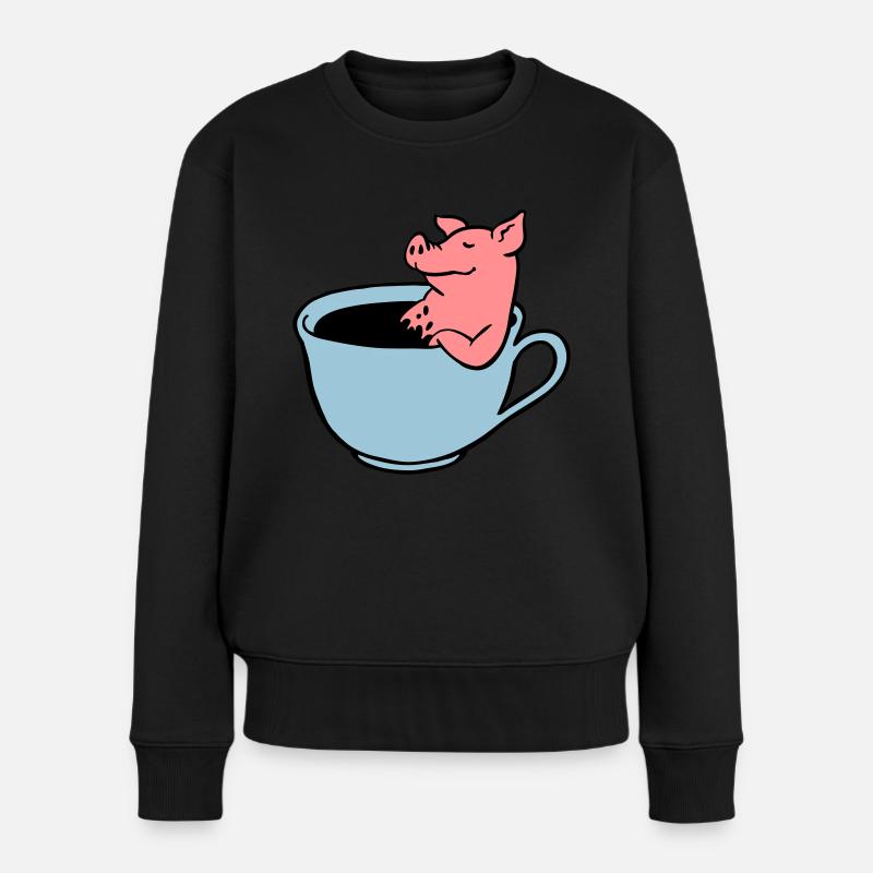 Schwein im Kaffee - Frauen Premium Bio Pullover - Schwarz