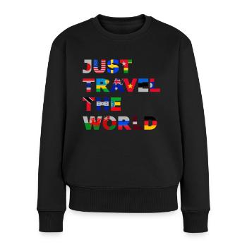 Travel the World (Schriftzug) - Frauen Premium Bio Pullover - Schwarz - Vorne - Julia (174cm)