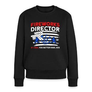Drôle de feu d’artifice pyrotechnicien disant - Pull Premium bio Femme - noir - Devant - Julia (174cm)